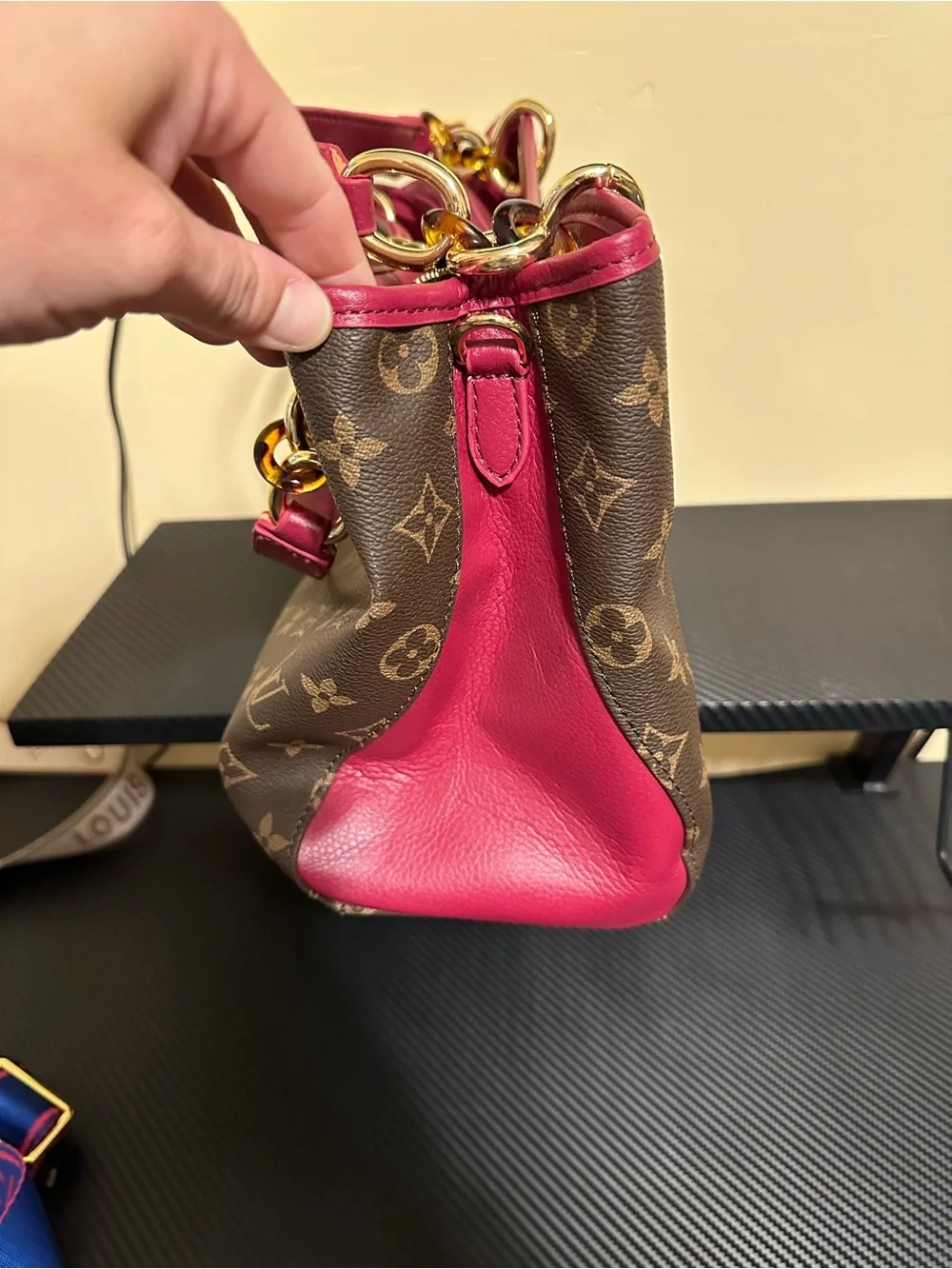Brown and pink satchel